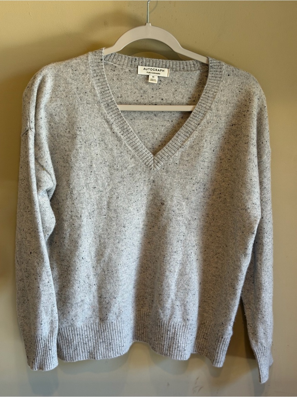 M&S London Autograph Pure Cashmere V Neck Gray Speckle